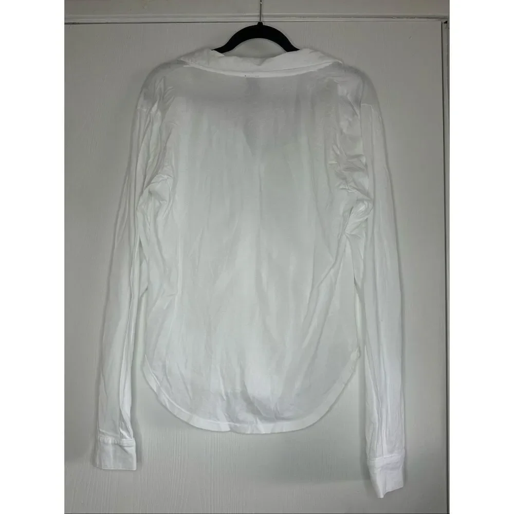 bobi Button Front Shirred Placket Tee in White Size XL